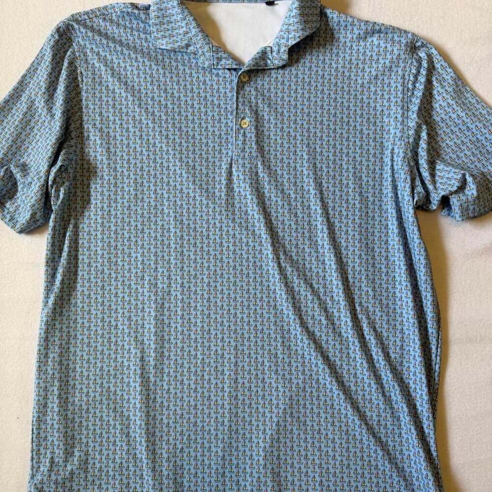Turtleson Sailboat Print Performance Polo Shirt Blue
